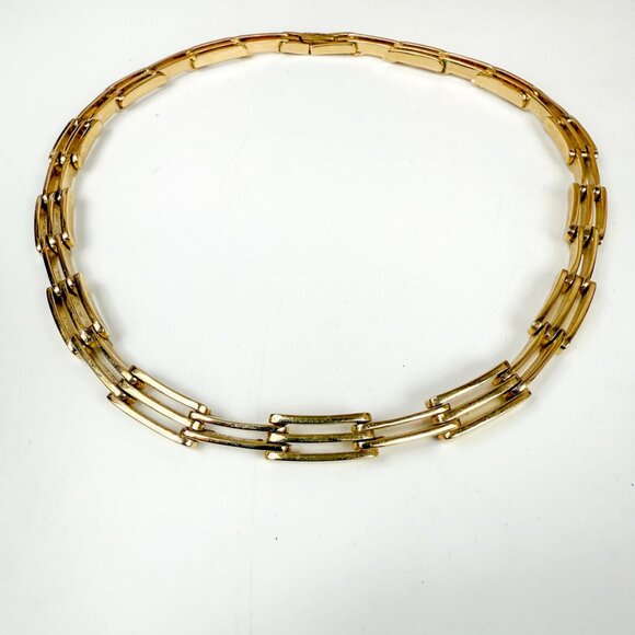 St John Vintage Gold Tone Metal Bar Link Chain Art Deco Style Collar Necklace - Picture 1 of 5